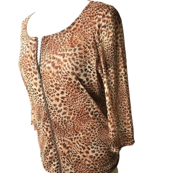 90s JUST B crystal zipper animal print mob wife bling jacket brown S - Picture 4 of 6